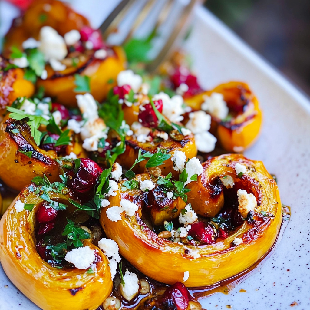 Recipe preparation for Maple Roasted Delicata Squash with Goat Cheese