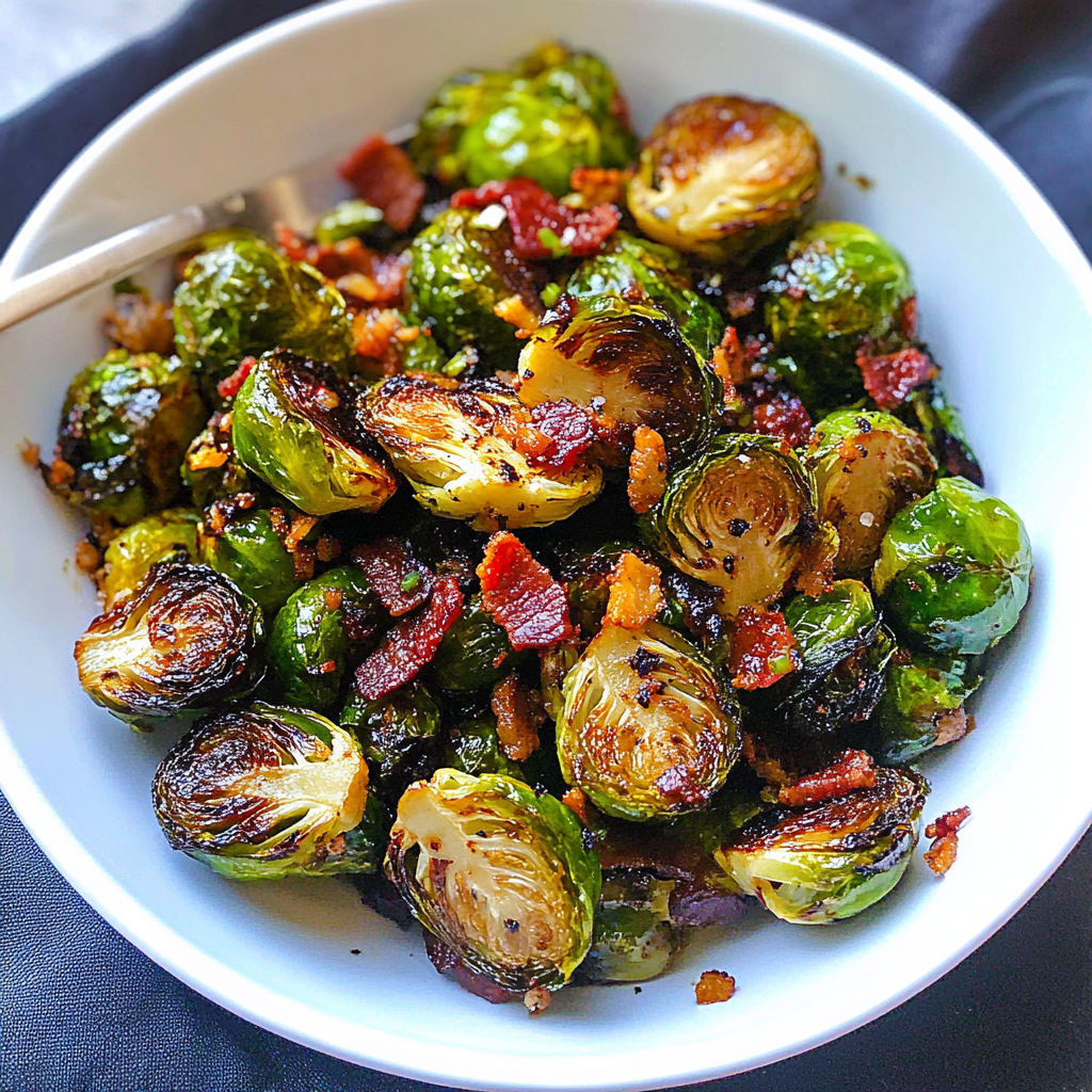 Recipe preparation for Maple Roasted Brussels Sprouts with Bacon
