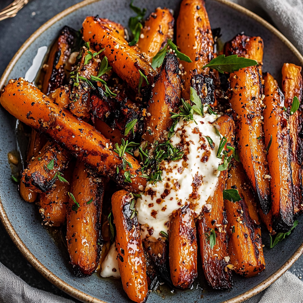 Recipe preparation for Roasted Carrots with Whipped Feta