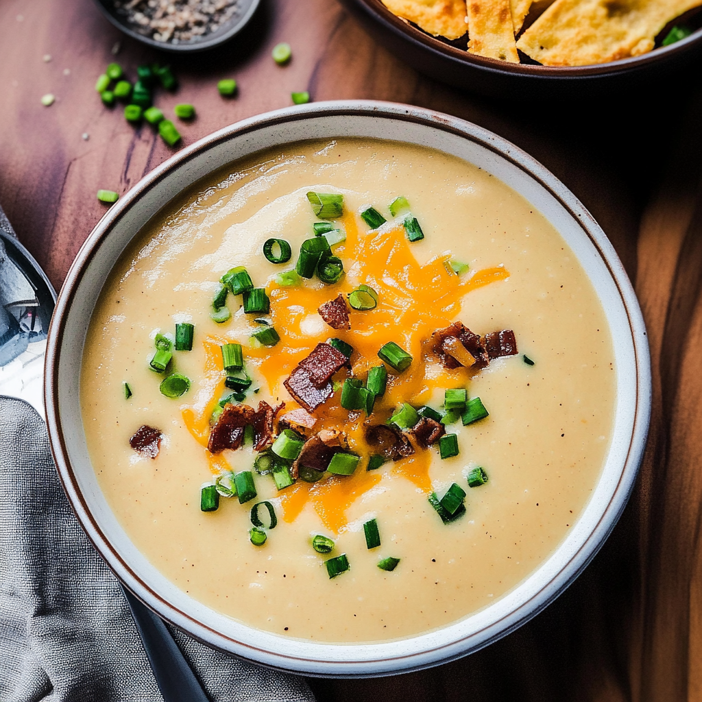 Recipe preparation for Creamy Loaded Cauliflower Soup