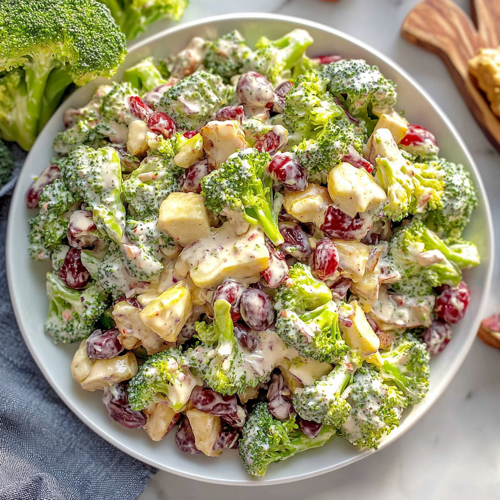 Recipe preparation for Healthy Cranberry Broccoli Salad (Creamy Greek Yogurt Dressing)