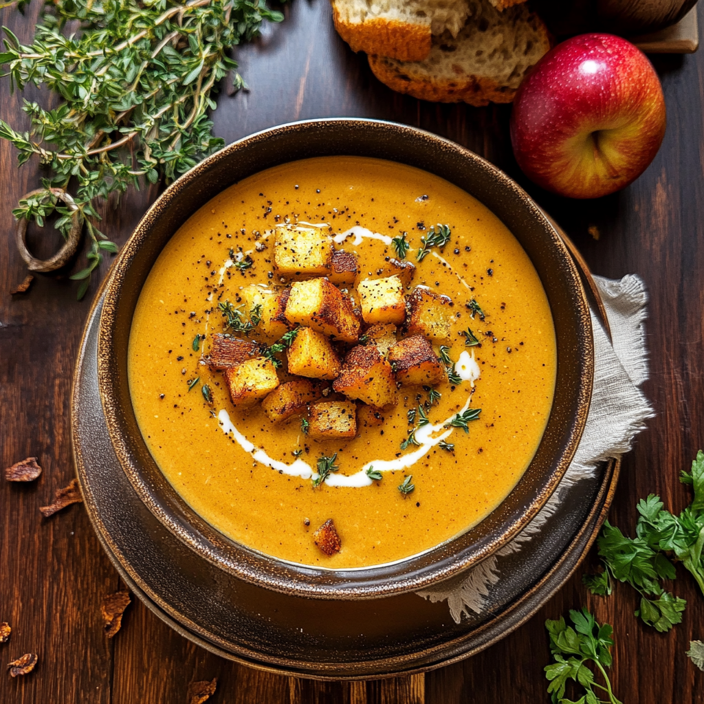 Recipe preparation for Creamy Roasted Apple Pumpkin Soup