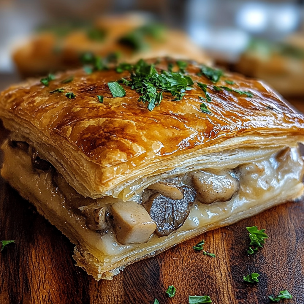 Recipe preparation for Savory Chicken Mushroom Puff Pastry