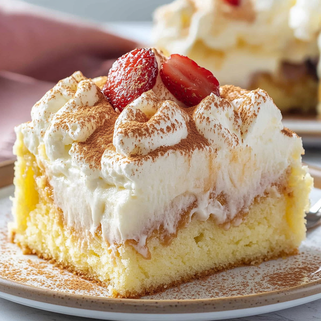 Recipe preparation for Eggnog Poke Cake Treat
