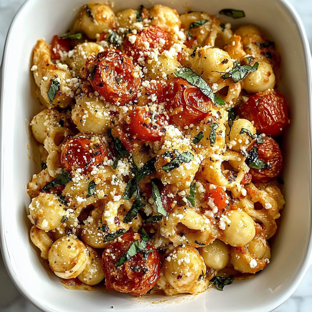 Recipe preparation for Easy baked feta pasta chickpeas