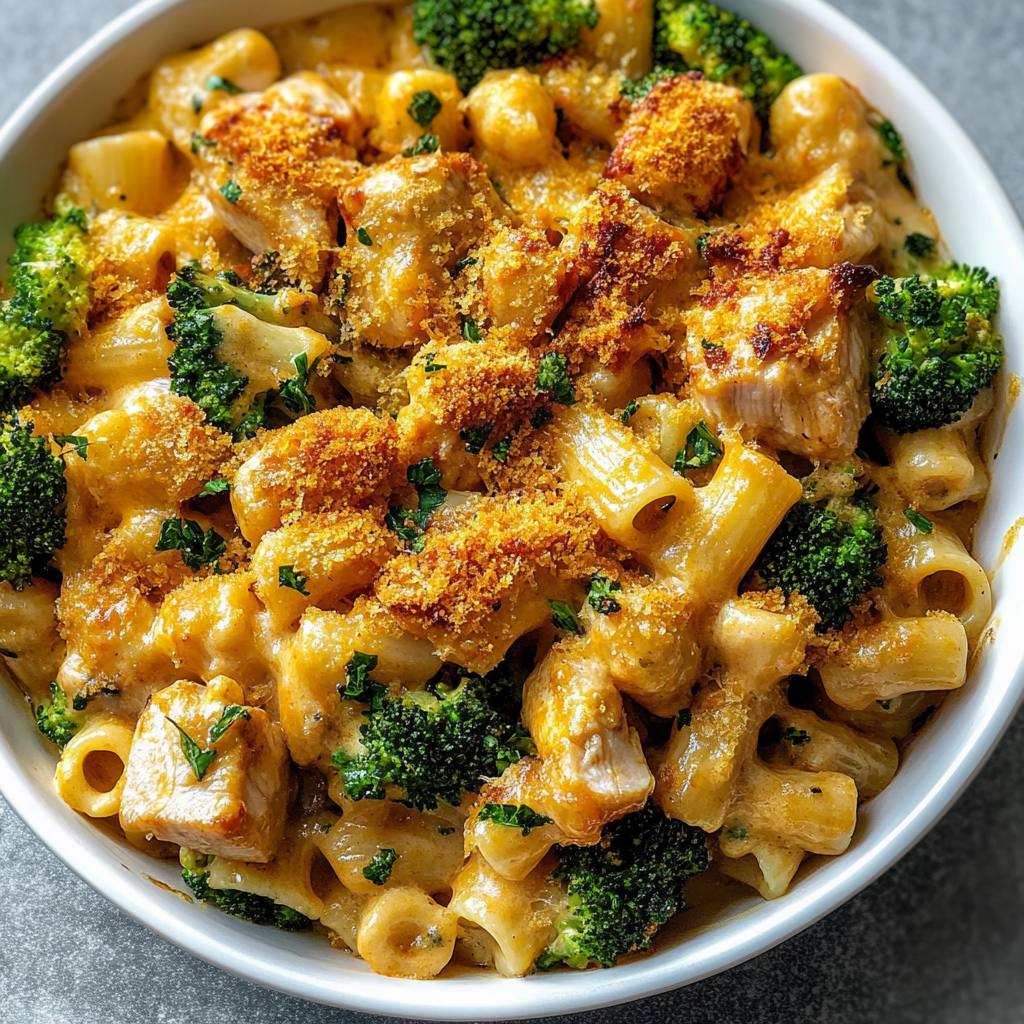 Recipe preparation for Maple Mustard Chicken Pasta Bake