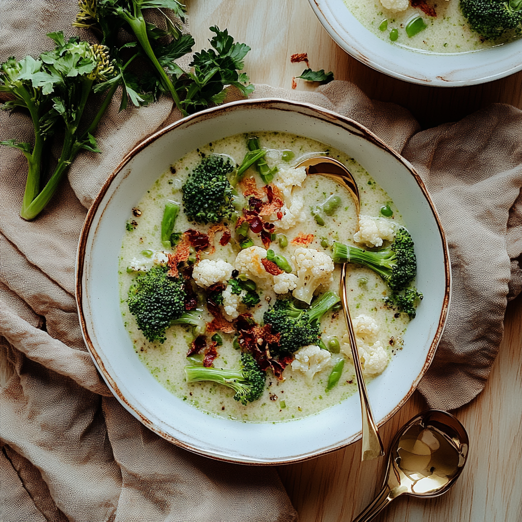 Recipe preparation for Roasted Broccoli Cauliflower Soup