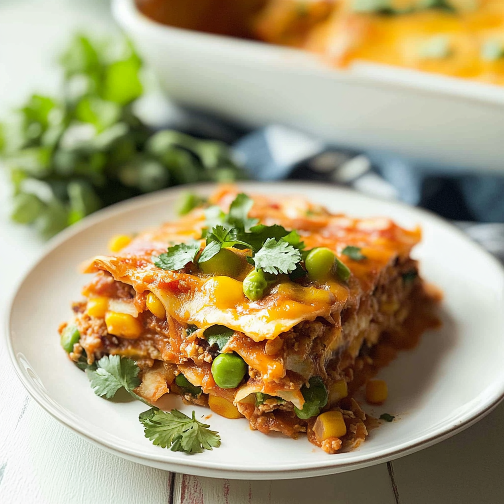 Recipe preparation for Veggie-Loaded Chicken Enchilada Bake