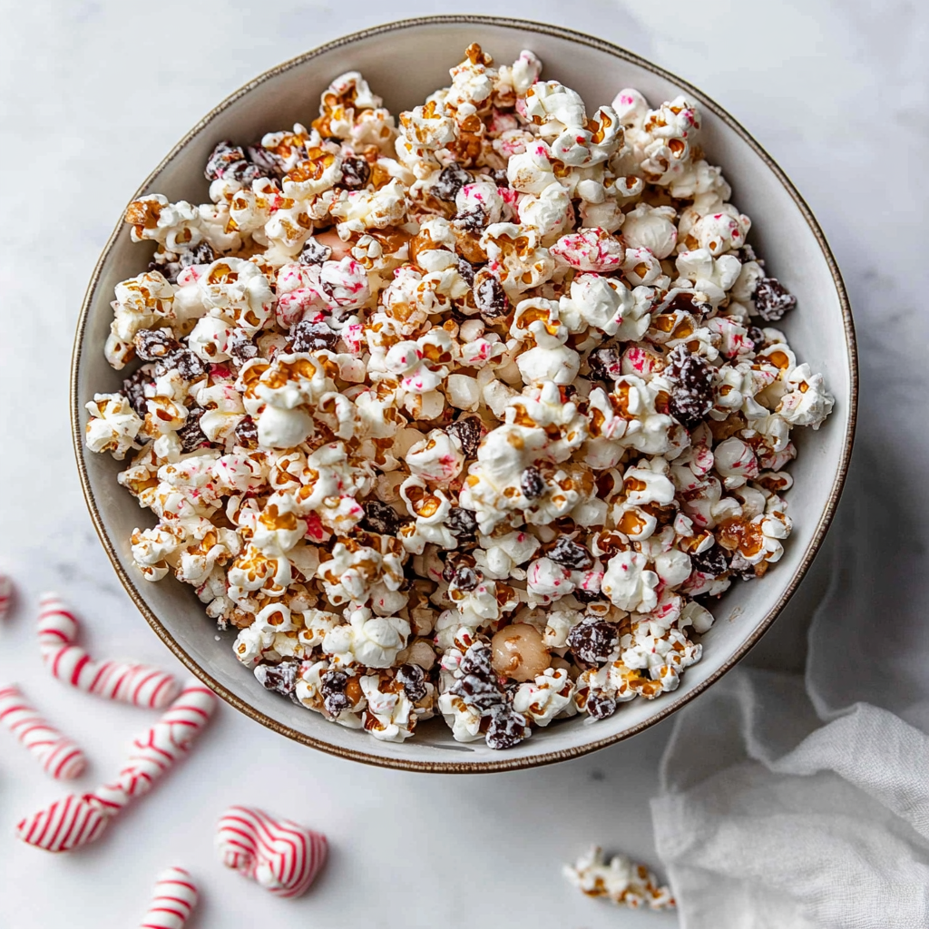 Recipe preparation for Caramel Peppermint Popcorn Crunch Mix
