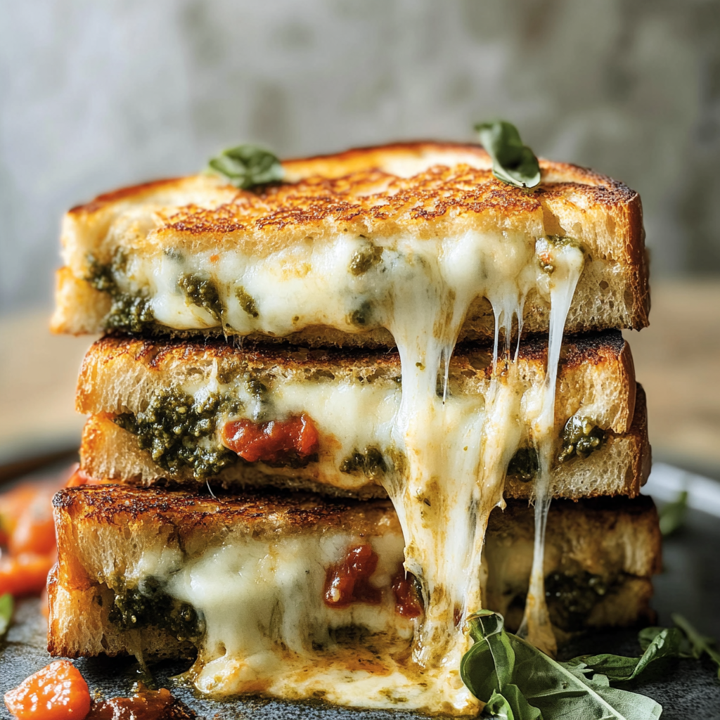 Recipe preparation for Sourdough Pesto Grilled Cheese