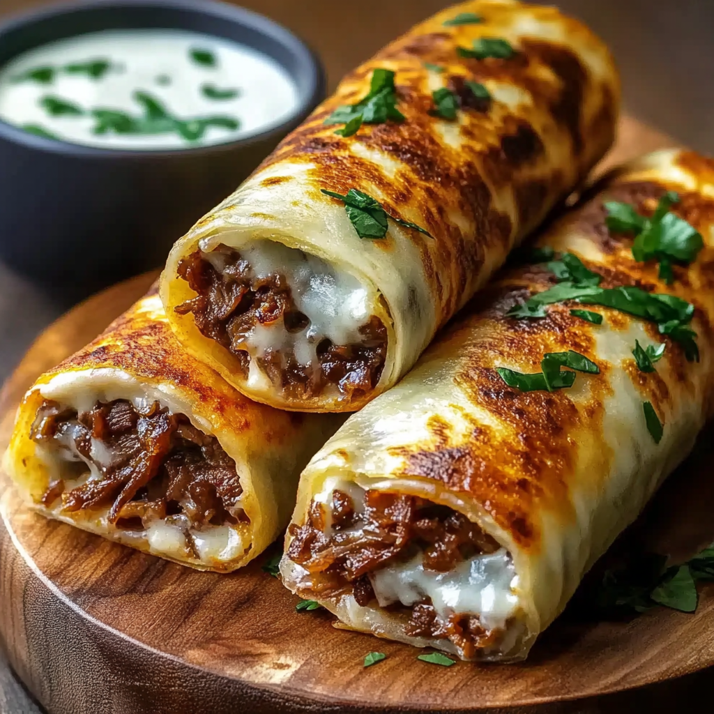 Recipe preparation for French Dip Tortilla Roll Ups