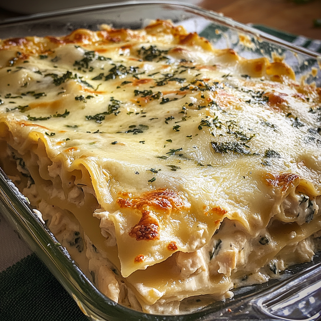 Recipe preparation for Creamy Chicken Alfredo Lasagna
