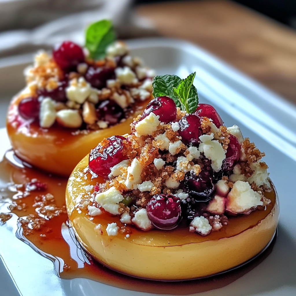 Recipe preparation for Baked Apples with Feta, Honey, and Cranberries