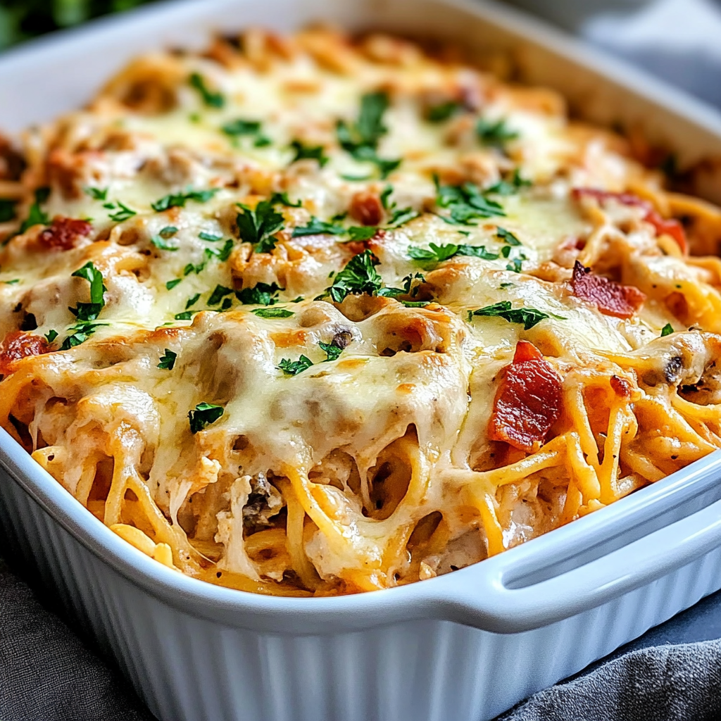 Recipe preparation for Cheesy Baked Chicken Tetrazzini