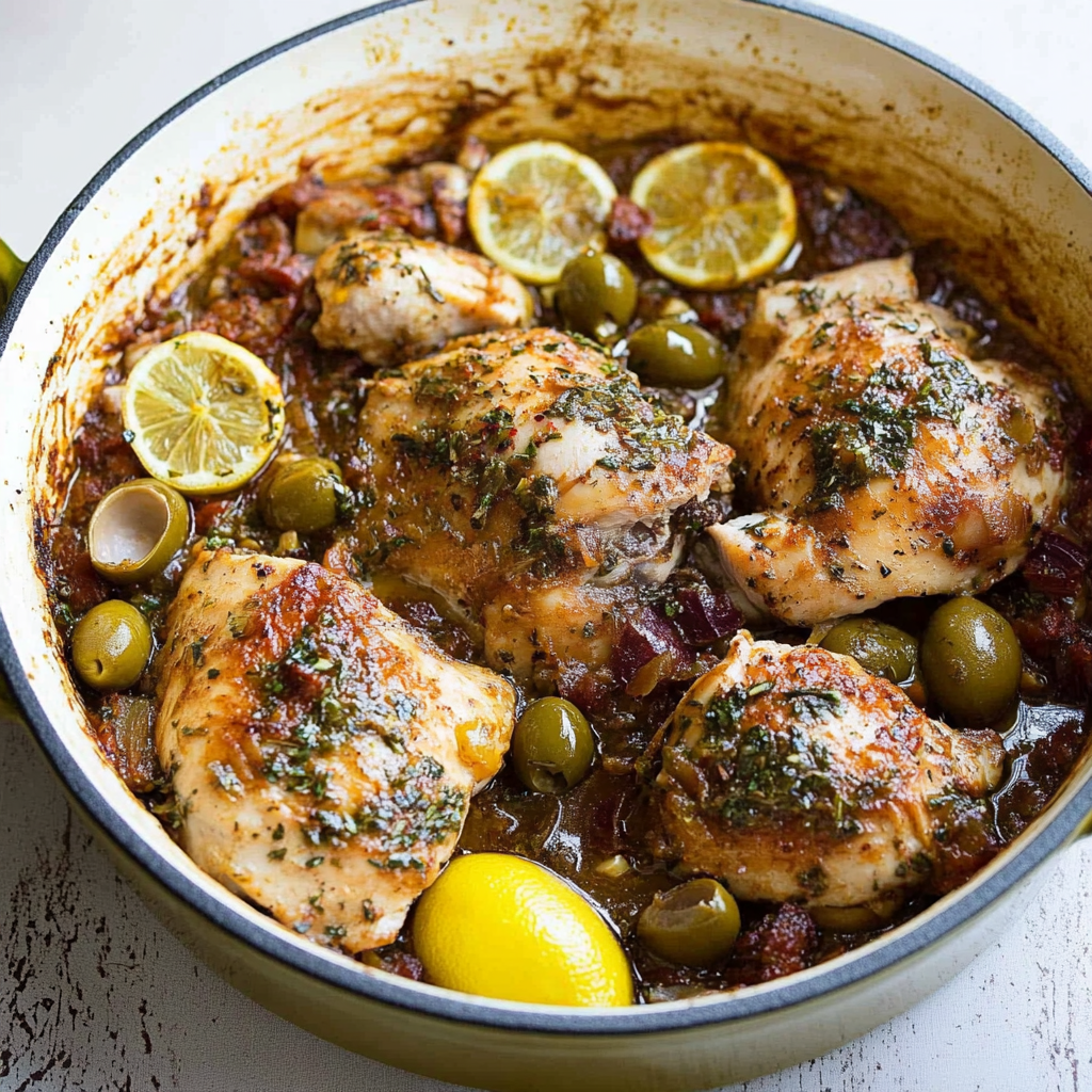 Recipe preparation for Mediterranean Chicken Recipe with Lemons & Olives