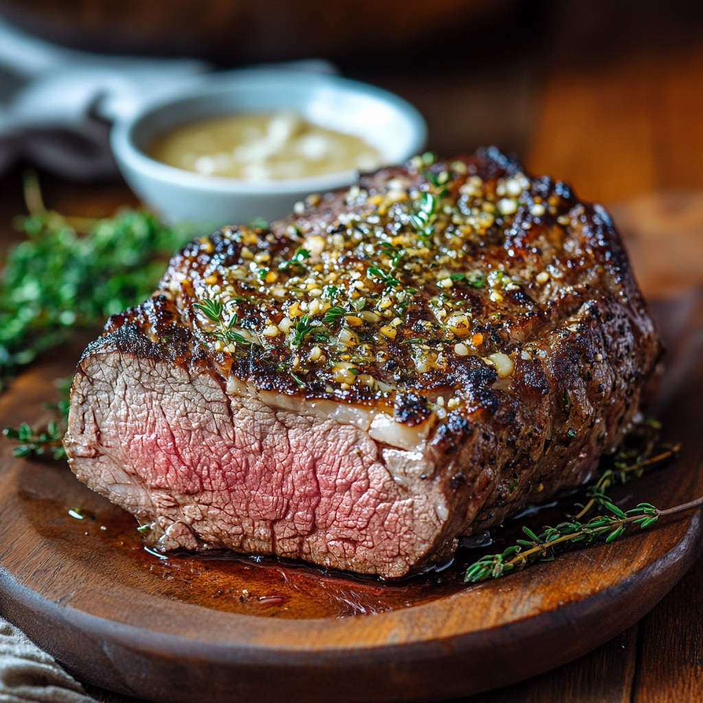 Recipe preparation for Garlic Butter Ribeye Roast Recipe