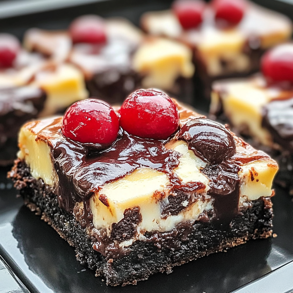 Recipe preparation for Cherry Chocolate Brownie Cheesecake Bars