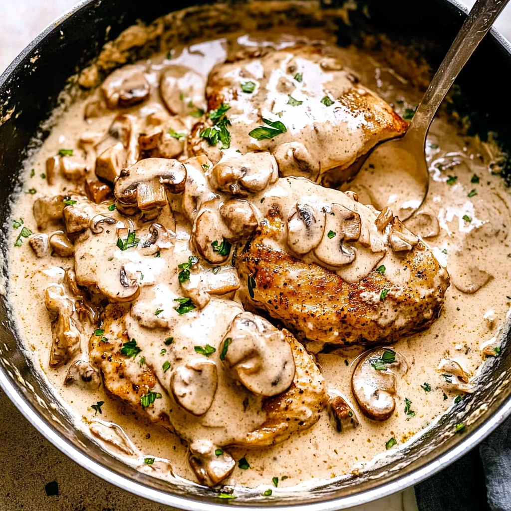 Recipe preparation for Creamy Mushroom Chicken