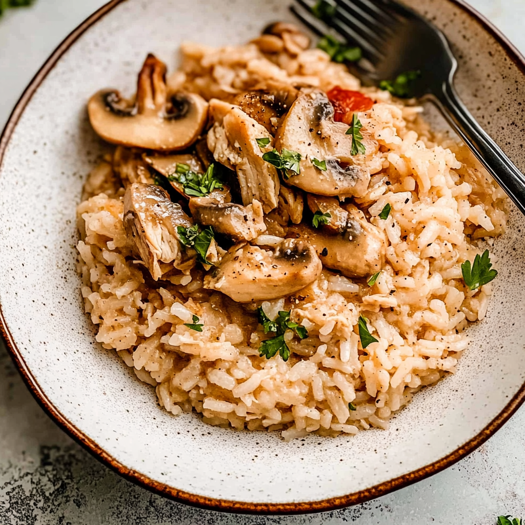Recipe preparation for Chicken and Rice with Mushrooms