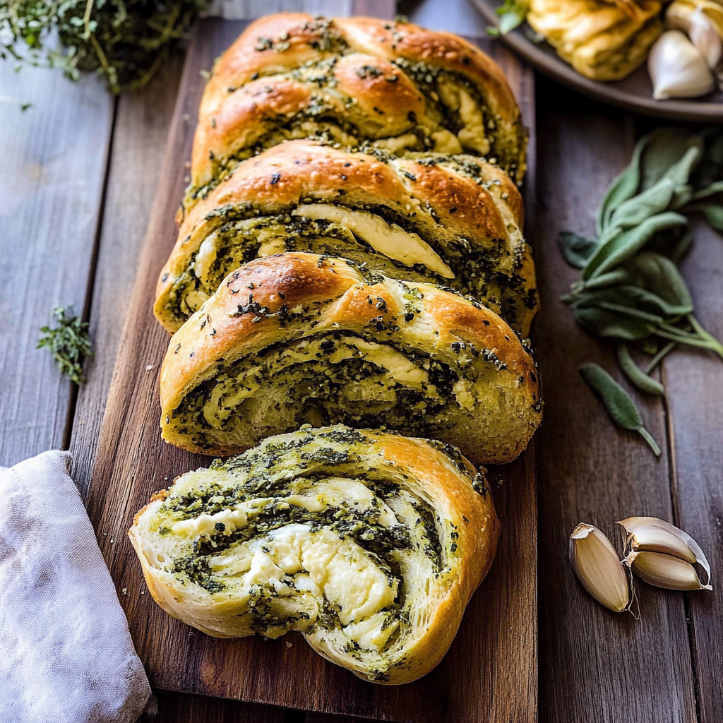 Recipe preparation for Swirled Garlic Herb Bread.