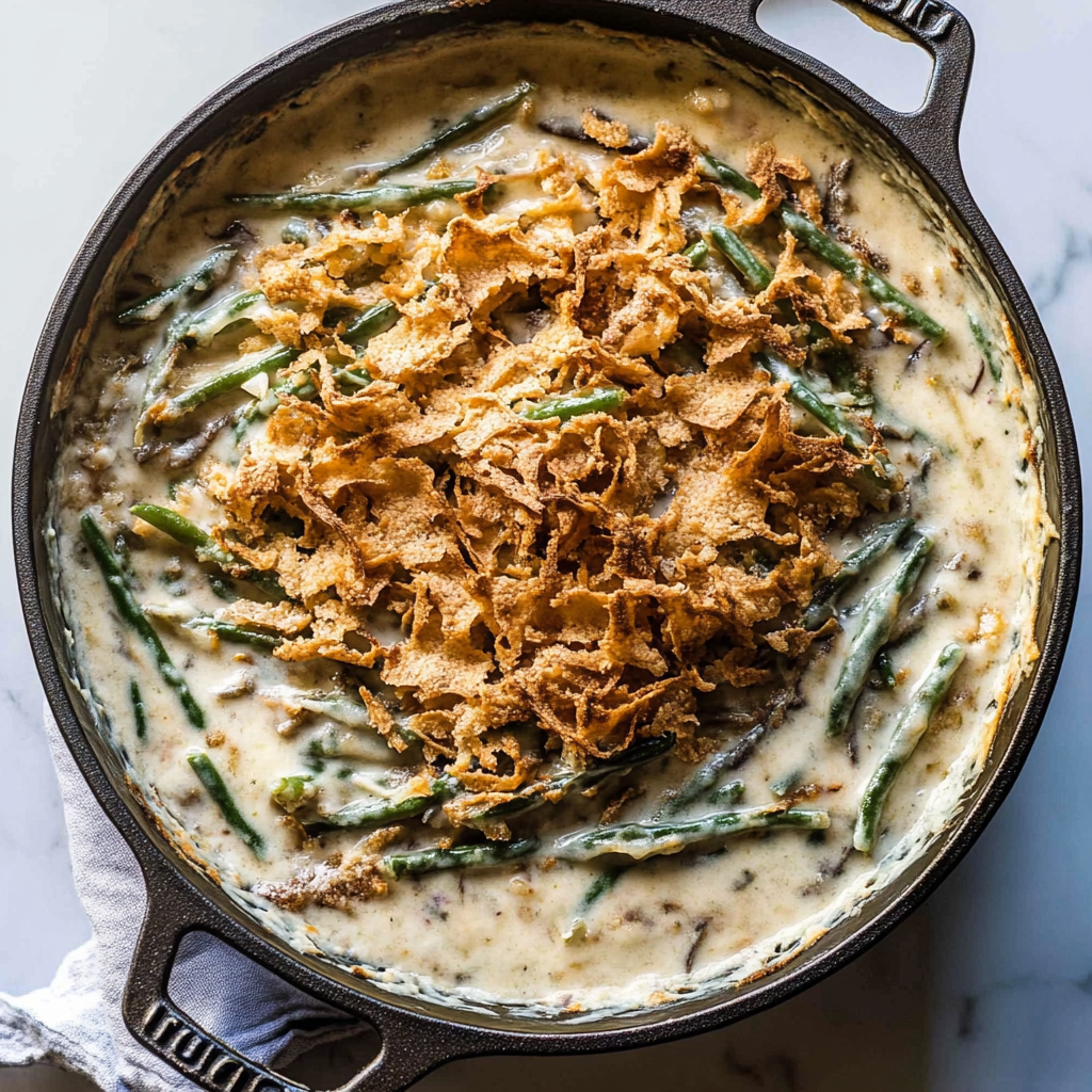 Recipe preparation for Fresh Green Bean Casserole