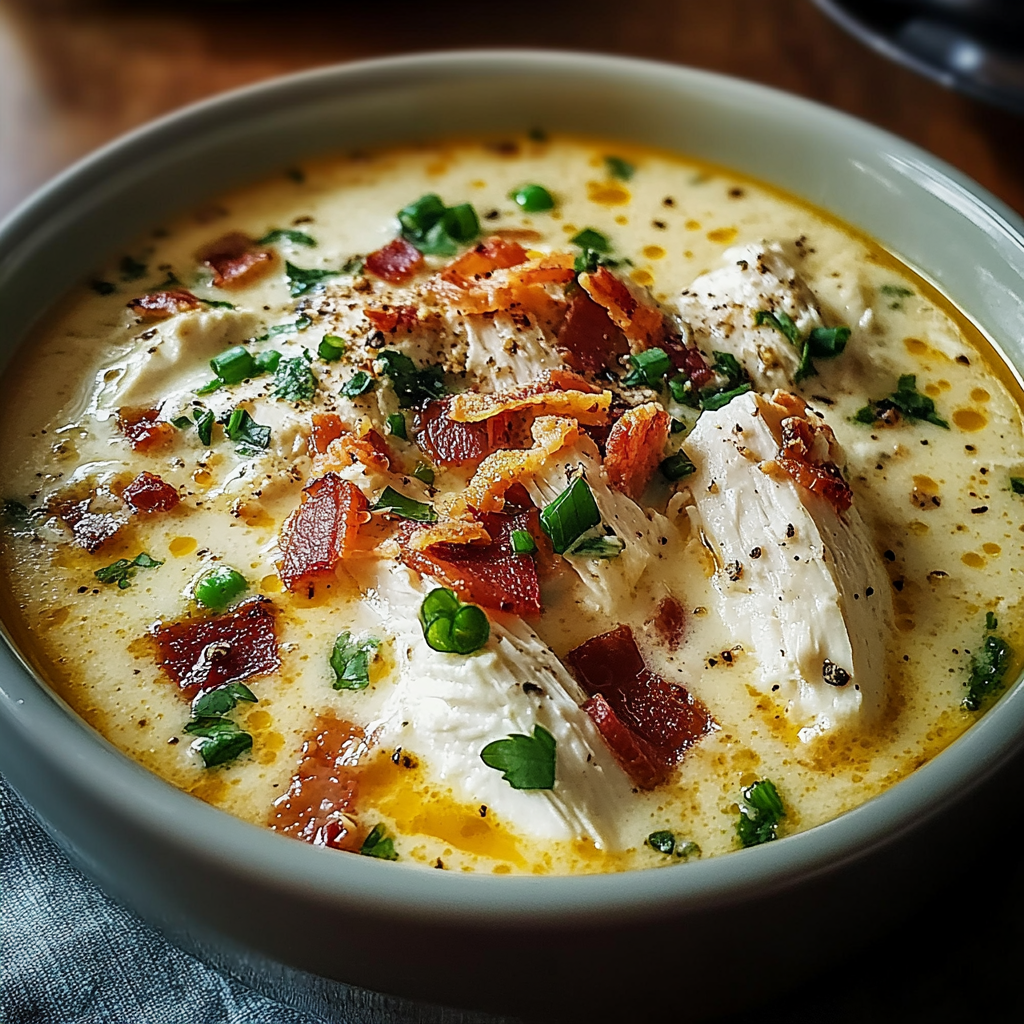 Recipe preparation for Creamy Chicken Bacon Soup