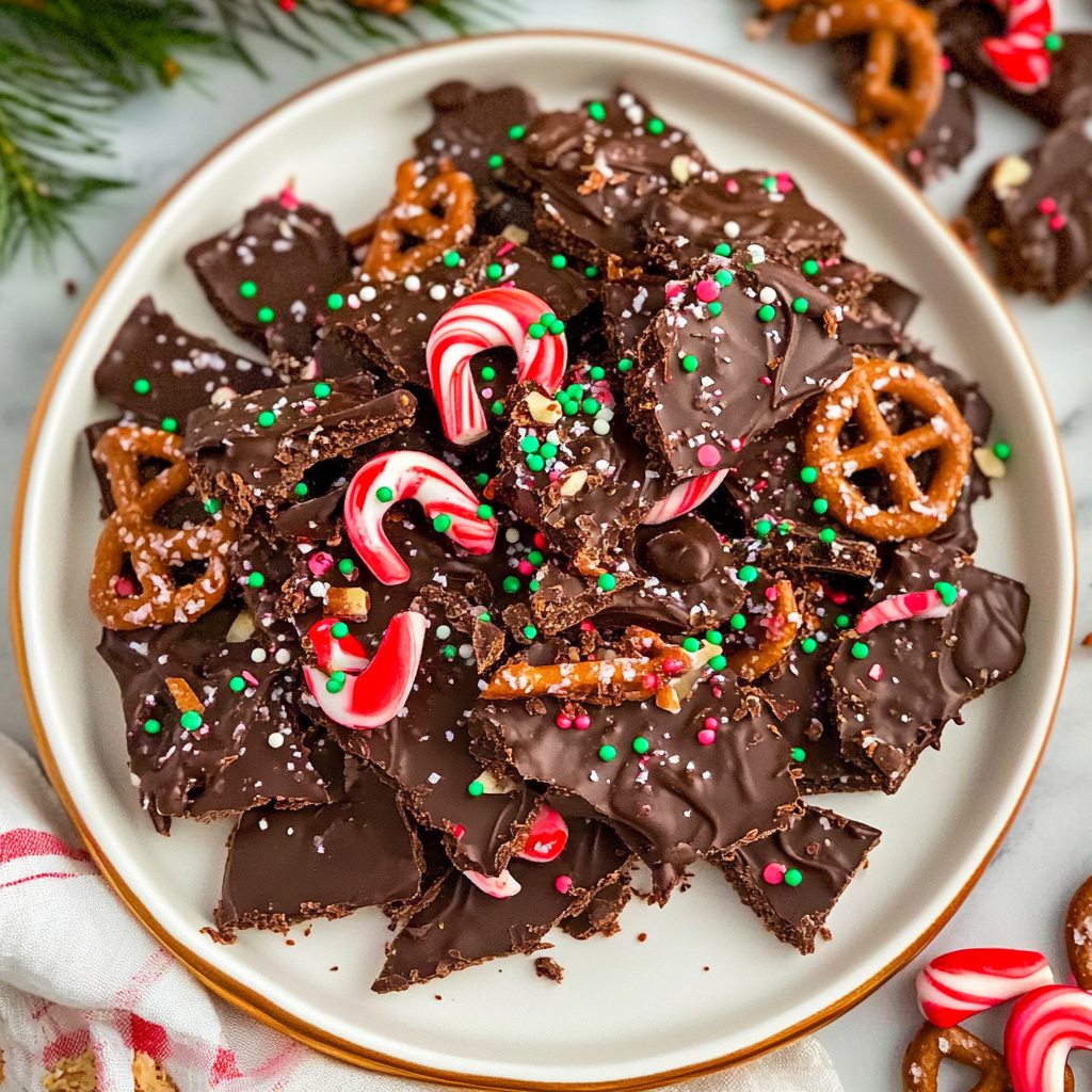 Recipe preparation for Peppermint Dark Chocolate Pretzel Bark
