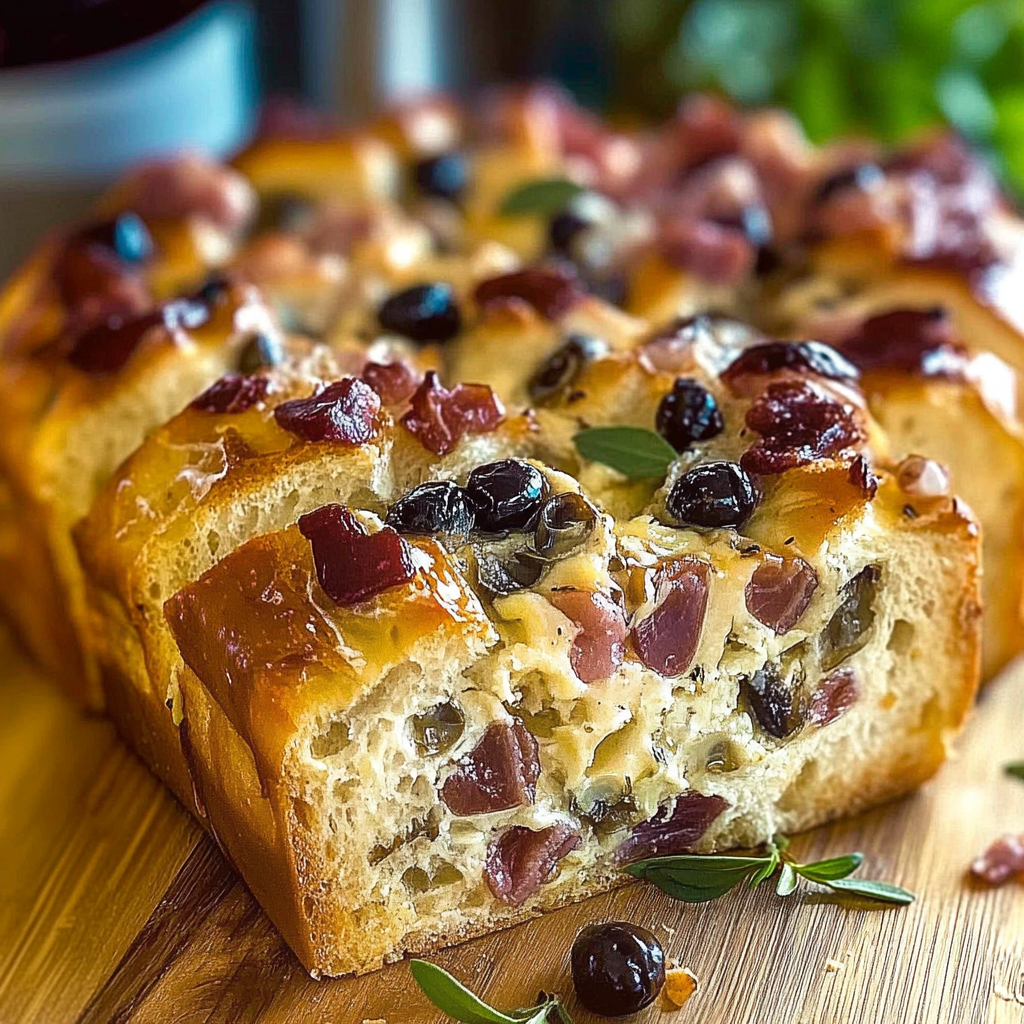 Recipe preparation for Savory Olive Bacon Bread