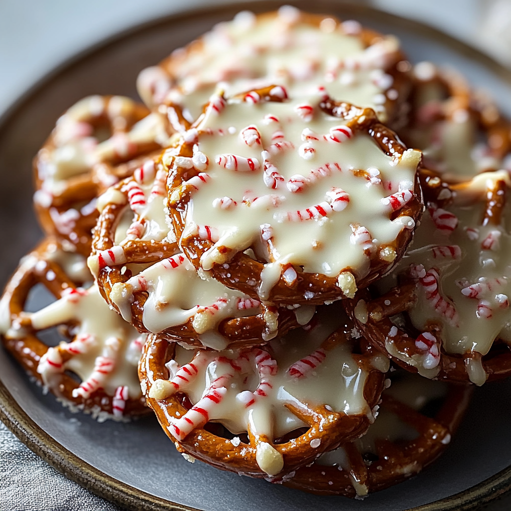 Recipe preparation for White Chocolate Peppermint Pretzels