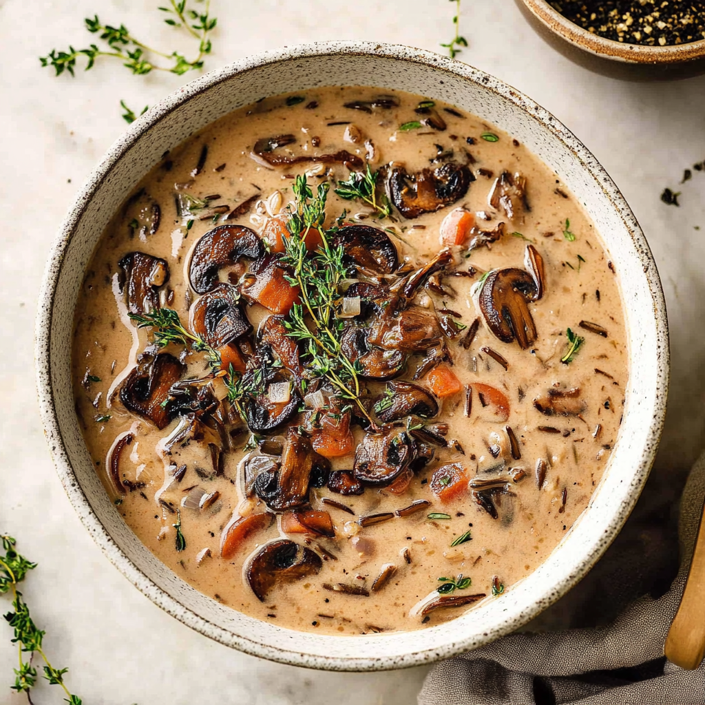 Recipe preparation for Creamy Wild Rice and Mushroom Soup
