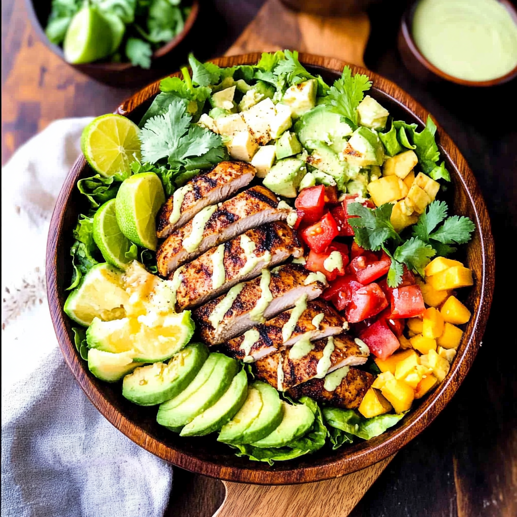 Recipe preparation for Chipotle Chicken Salad with Honey Lime Mango Dressing
