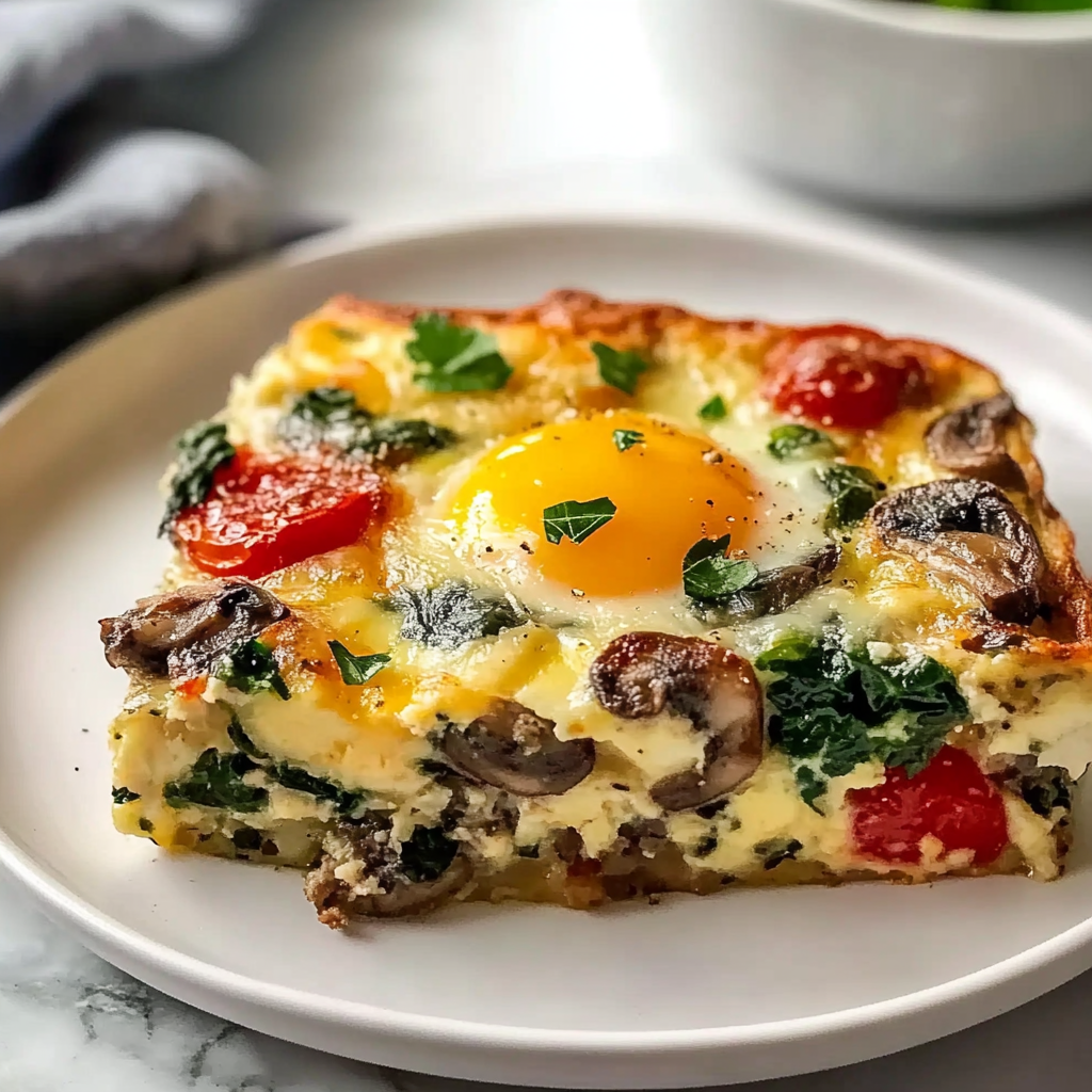 Recipe preparation for Breakfast Sausage Spinach Mushroom Egg Bake