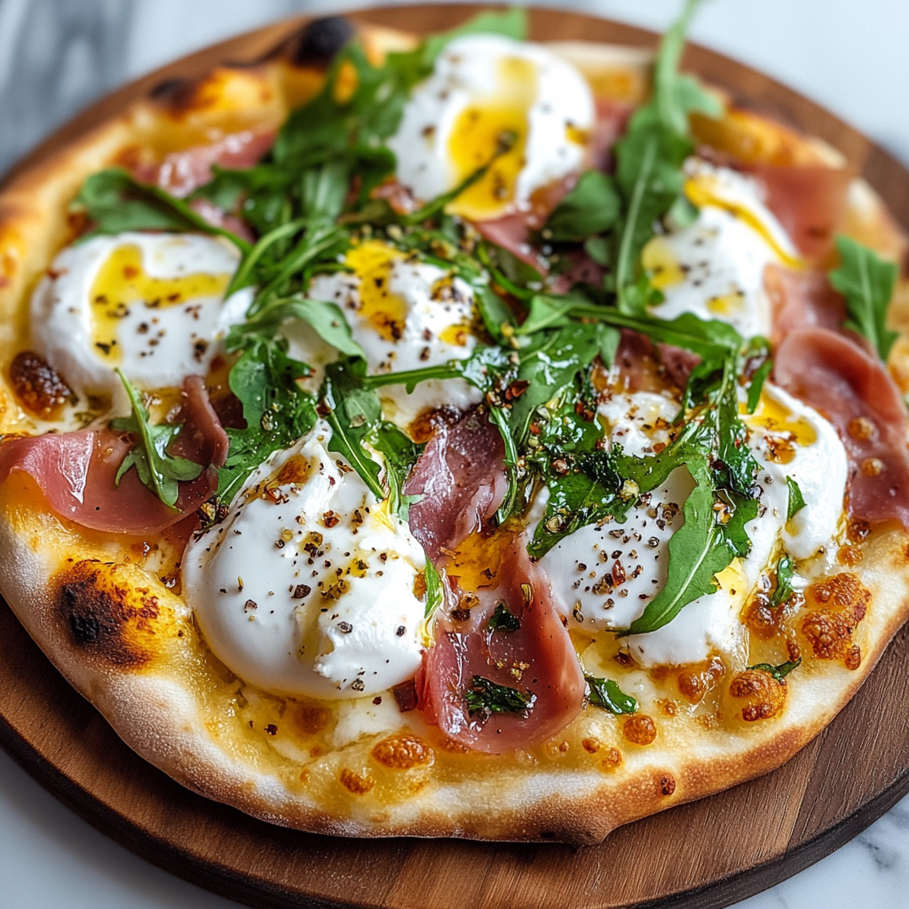Recipe preparation for Prosciutto and Honey Burrata Pizza Recipe