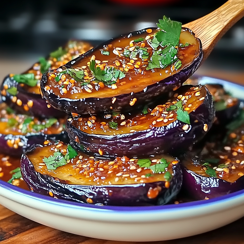 Recipe preparation for Sticky Garlic Eggplant Recipe