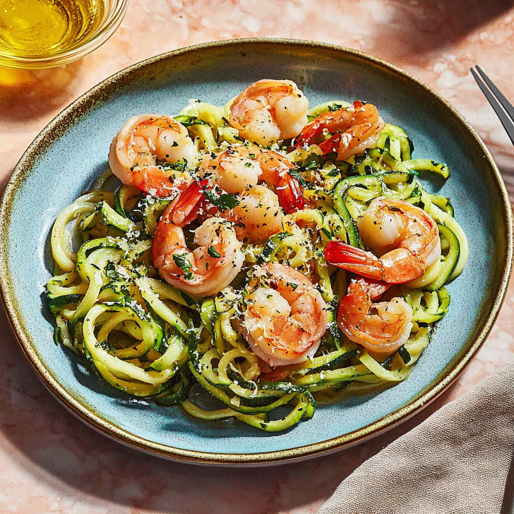 Recipe preparation for Shrimp Scampi with Zucchini Noodles