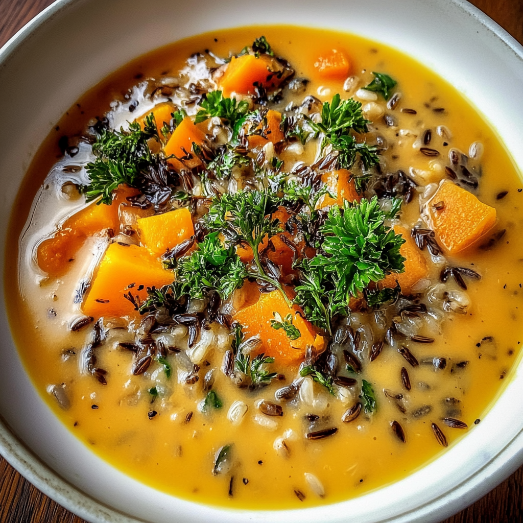 Recipe preparation for Nourishing Vegan Pumpkin Wild Rice Soup