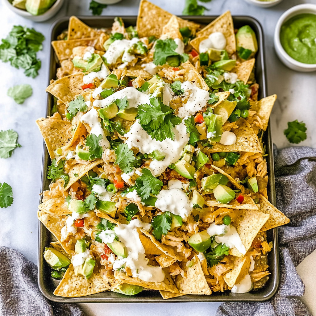 Recipe preparation for White Chicken Chili Nachos
