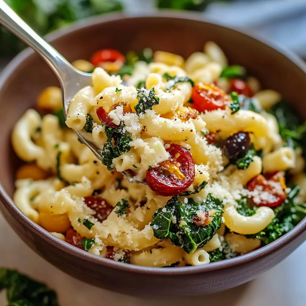 Recipe preparation for Mediterranean Pasta and Kale Salad