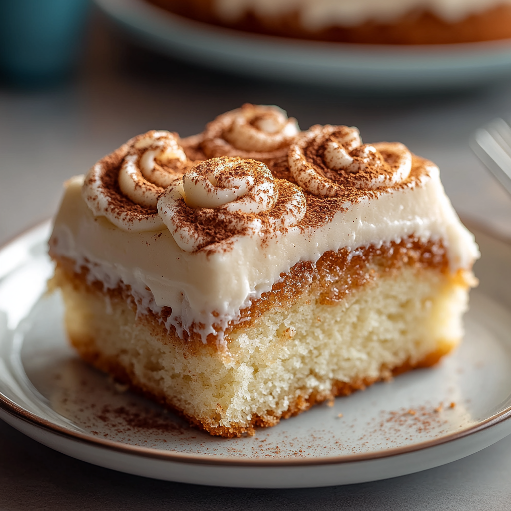 Recipe preparation for Cinnamon Roll Poke Cake