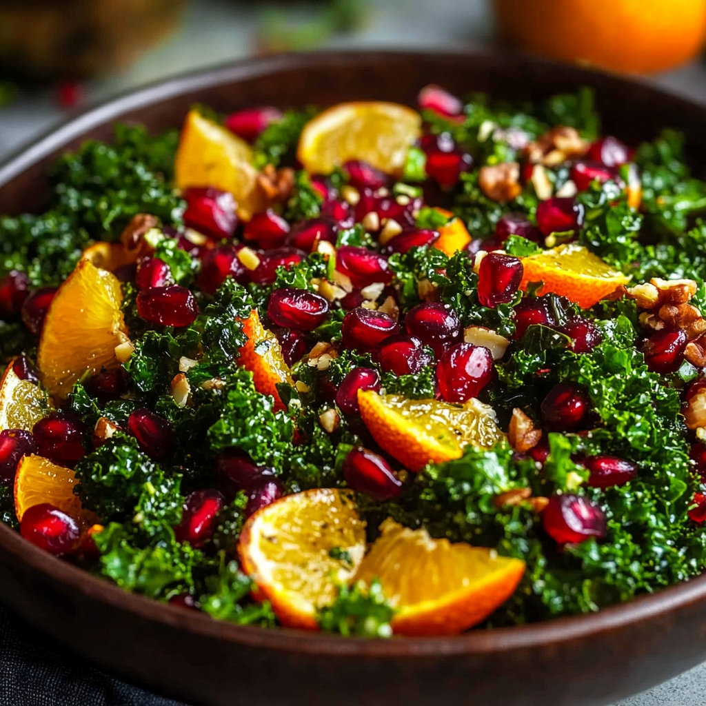 Recipe preparation for Citrus Pomegranate Kale Vinaigrette