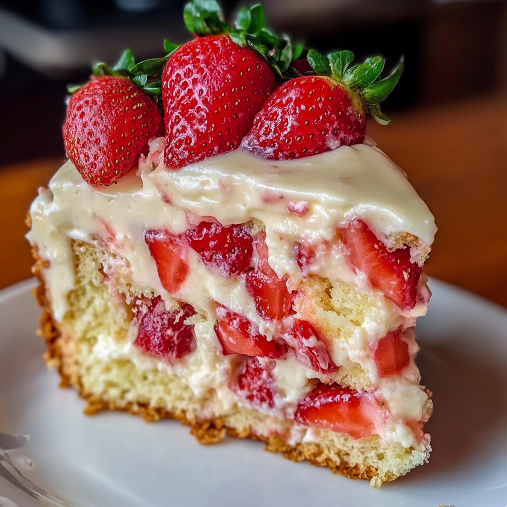 Recipe preparation for Strawberry Custard Delight Cake