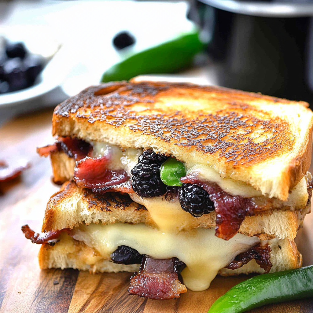 Recipe preparation for Blackberry Bacon Grilled Cheese