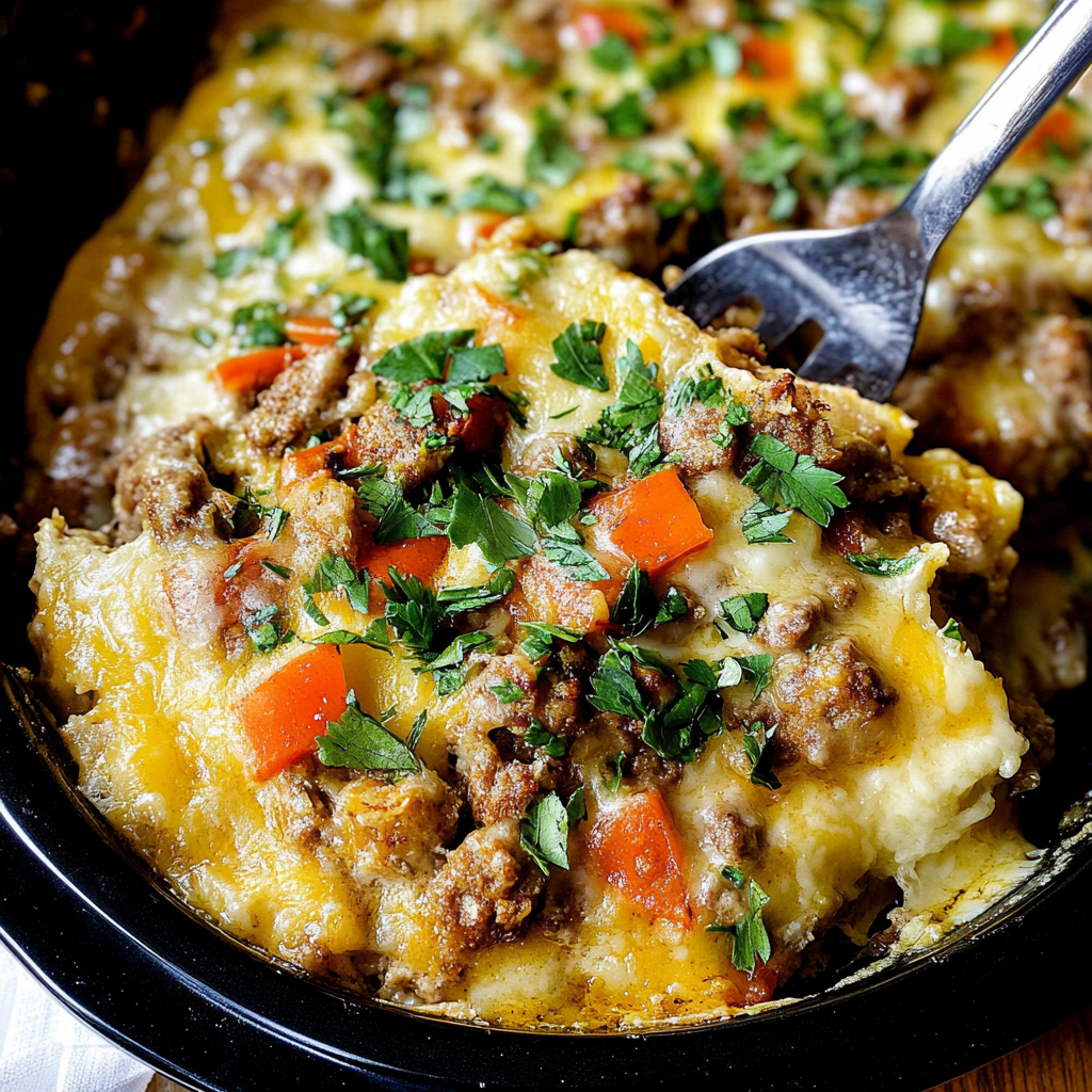 Recipe preparation for Crockpot Tater Tot Breakfast Casserole