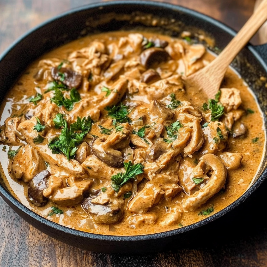 Recipe preparation for Rich Chicken Stroganoff