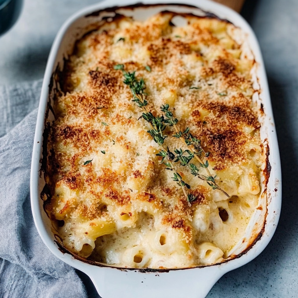 Recipe preparation for French Onion Soup Mac and Cheese