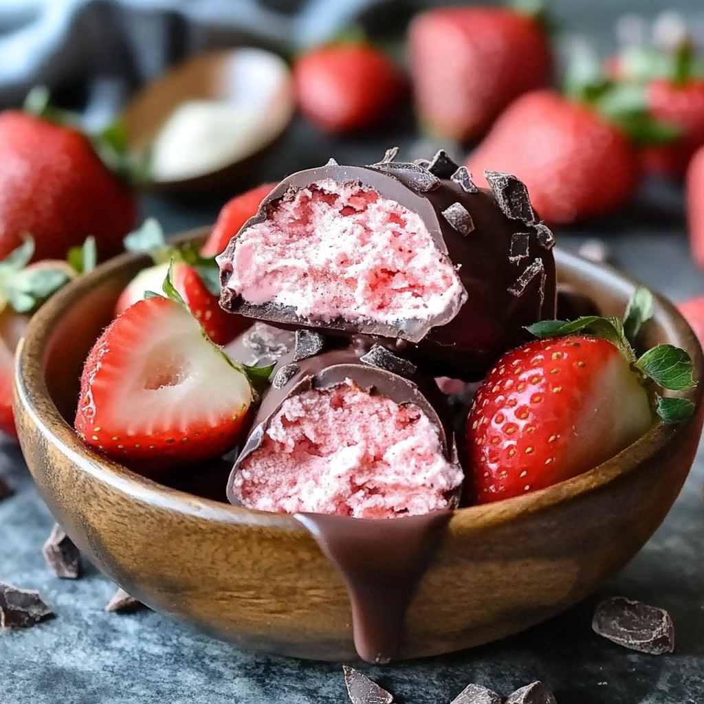 Recipe preparation for Chocolate Strawberry Frozen Yogurt Bites