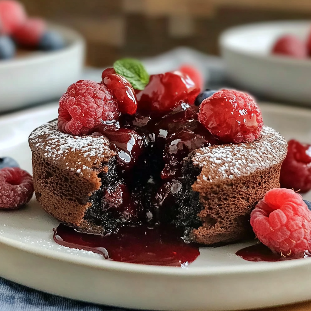 Recipe preparation for Triple Berry Chocolate Molten Cakes