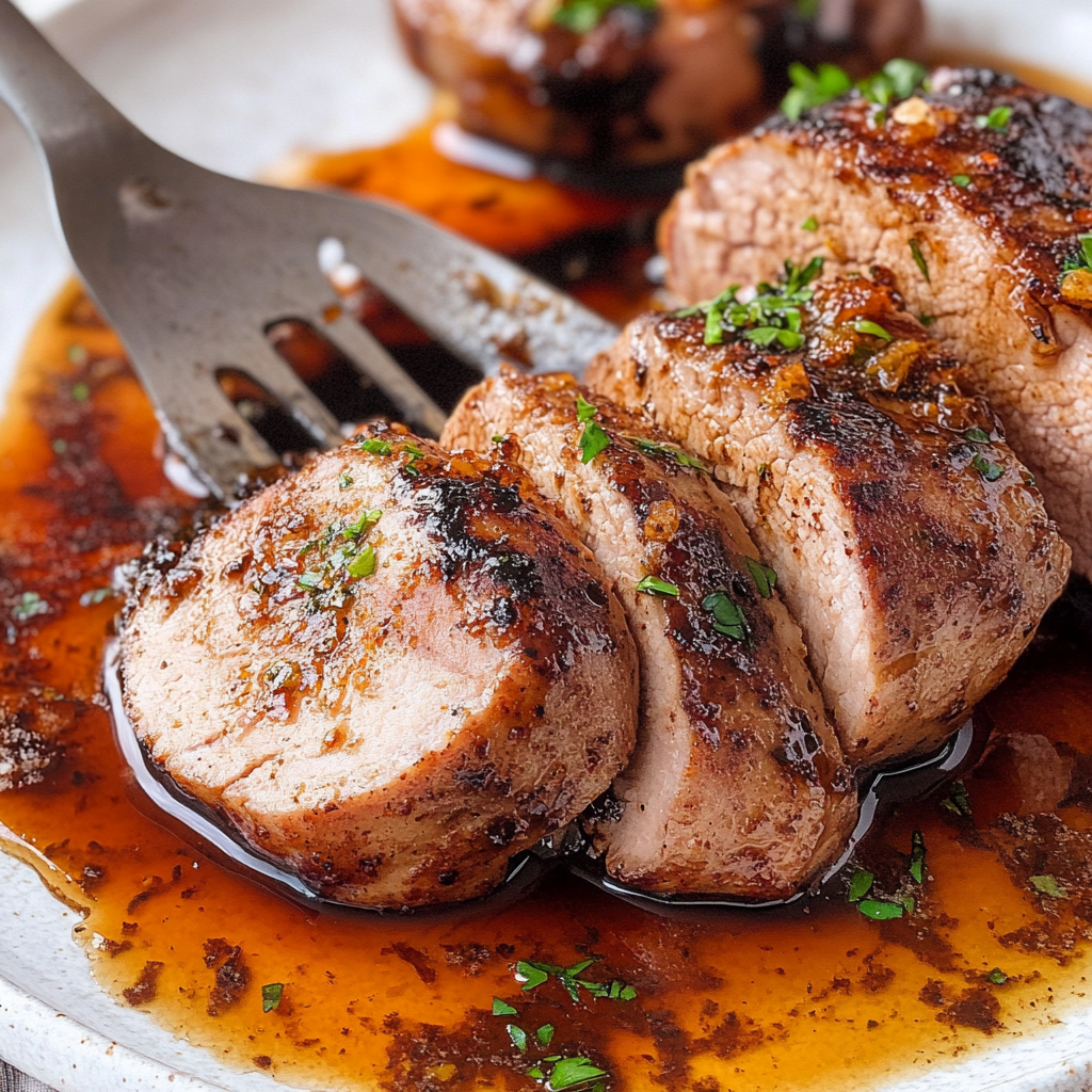 Recipe preparation for Balsamic Glazed Pork Tenderloin with Baby Potatoes