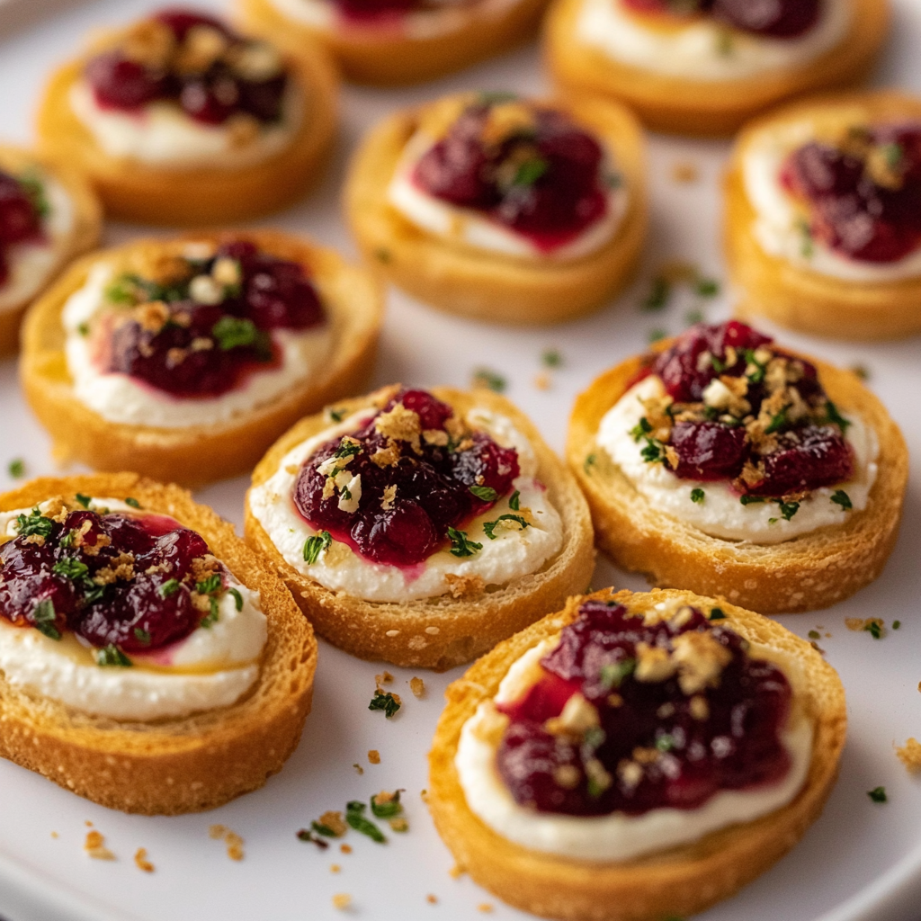 Recipe preparation for Cranberry Goat Cheese Crostini