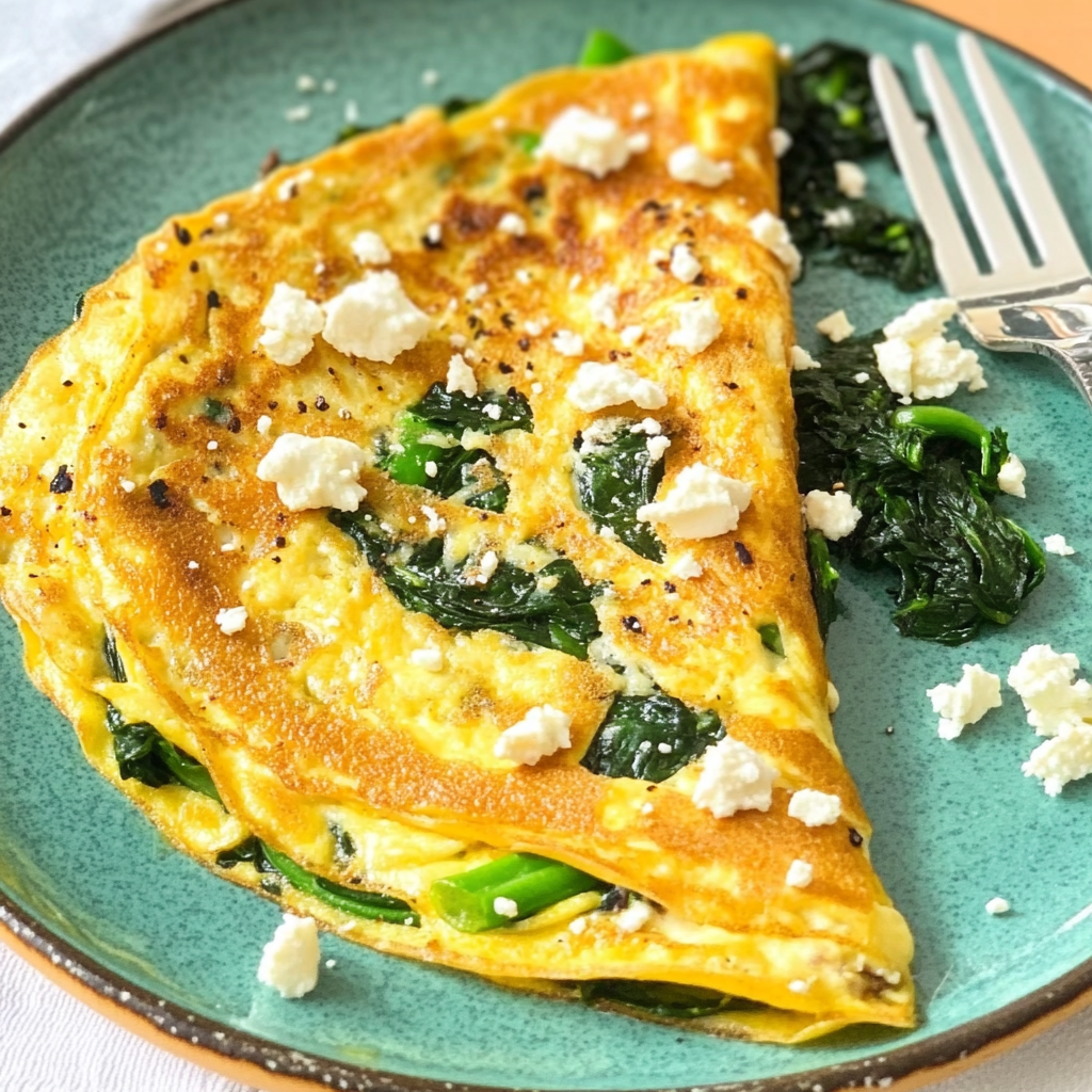 Recipe preparation for Spinach & Feta Omelette